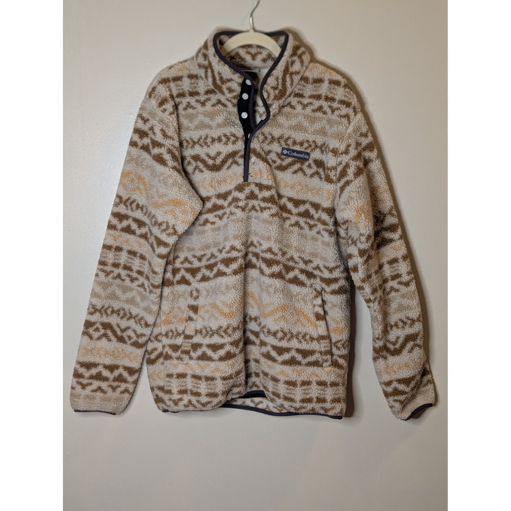Columbia Mens Sherpa Fleece Pullover Southwestern Print Brown Tan AM9209 Medium